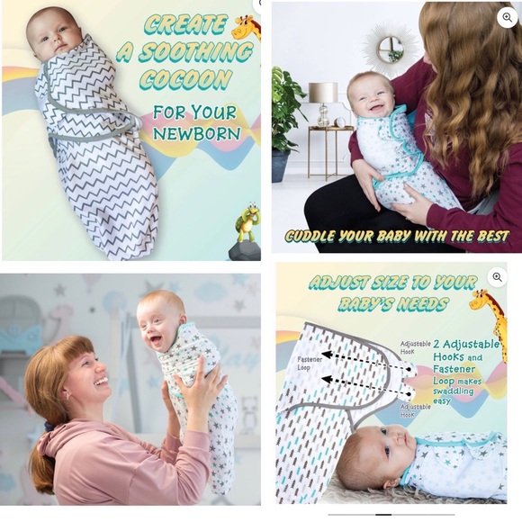 2 Baby 14-18 lbs swaddle blanket wraps cotton & velcro 3-6 months boy girl large - Picture 6 of 6